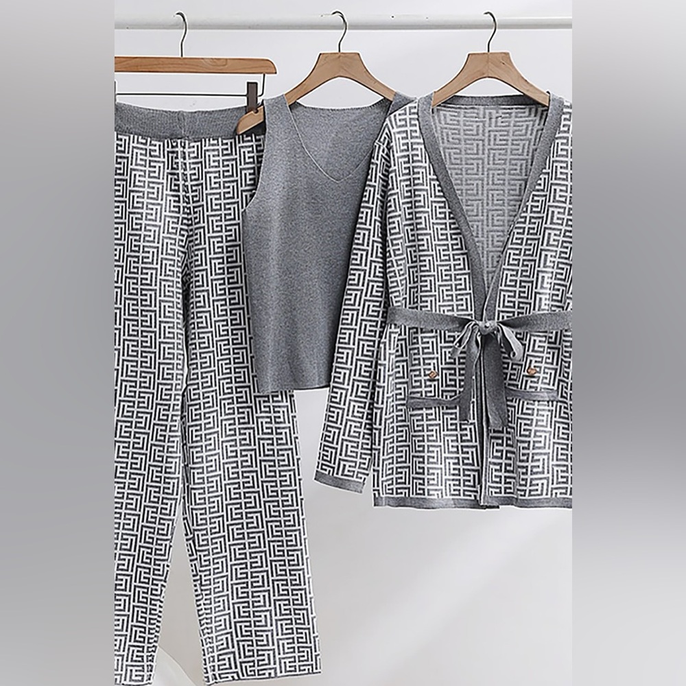 Three Piece Knit Set in Gray